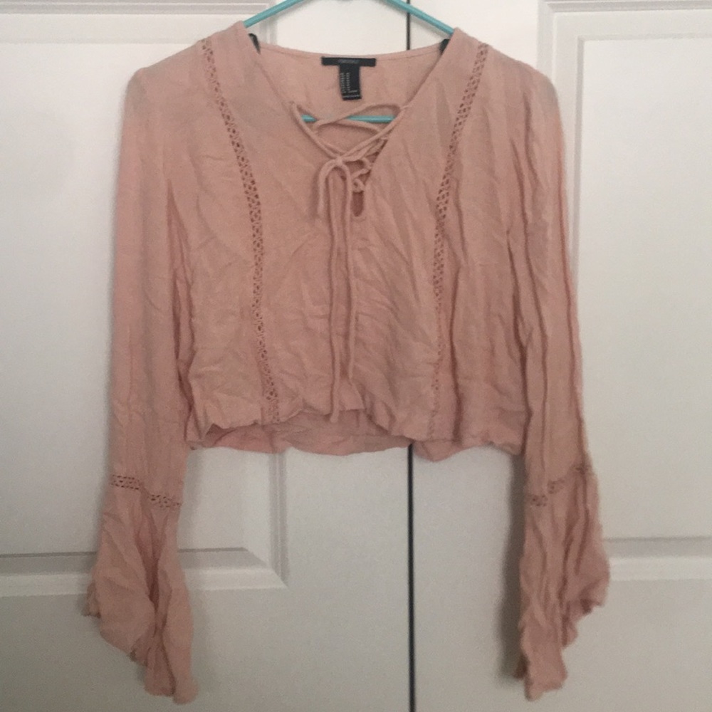 Forever 21 cropped pink bell sleeve top